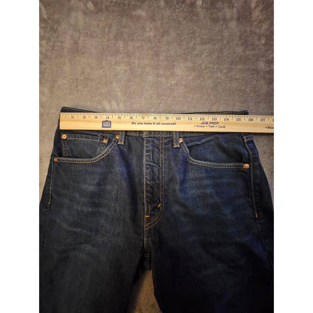 Levis 505 Regular Fit Jeans Mens 34x34 Dark Wash Straight Leg Denim Blue Pants - Picture 5 of 9